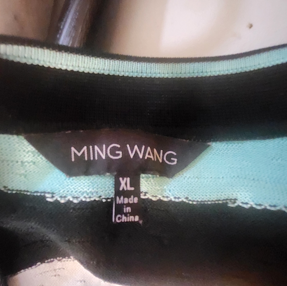 Ming Wang Black, White, and Blue Striped Open Cardigan XL (8155) - Picture 3 of 5